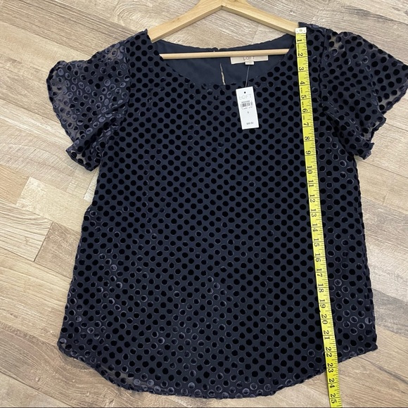 Loft | NWT Velvet Dark Navy Polka Dot Blouse - Picture 8 of 11